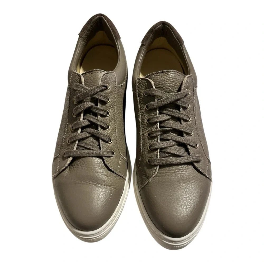 Sarah Flint Grey Grained Leather Almond Toe Perfect Sneaker Women’s 8.5 - Picture 2 of 11